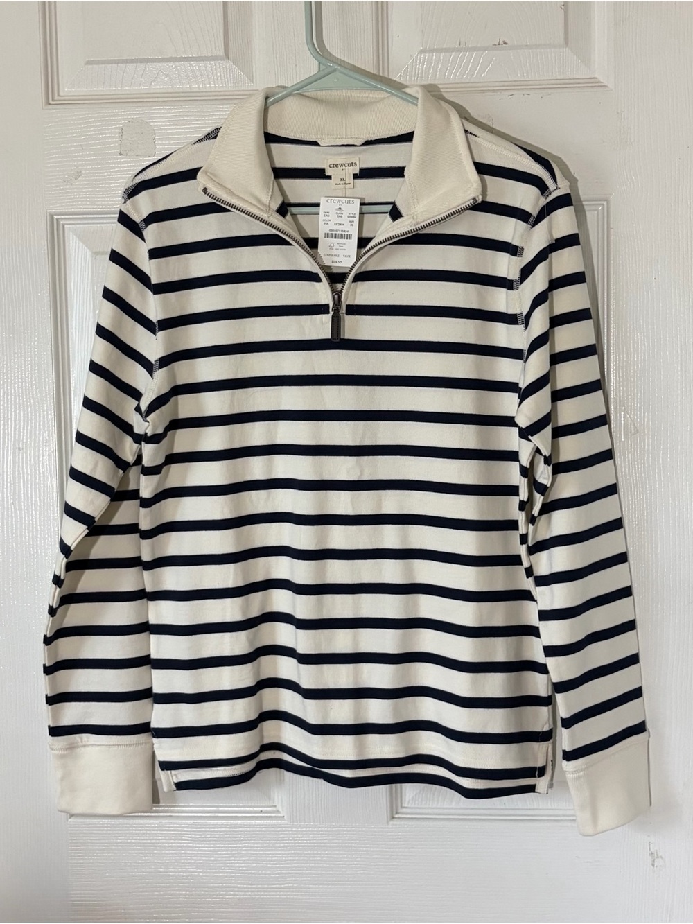 Crewcuts Boy Navy and cream‎ Striped Half-Zip Pullover Sz XL